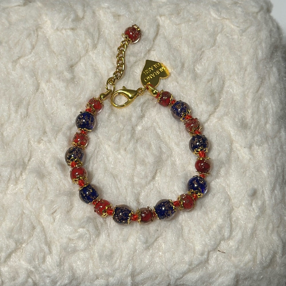 Italy Murano Glass HandKnotted Bracelet Red and Blue